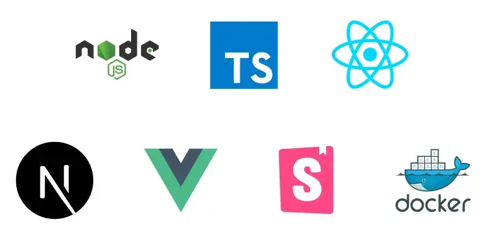 node js, TypeScript, React.js, Next.js, Vue.js, Storybook, Docker